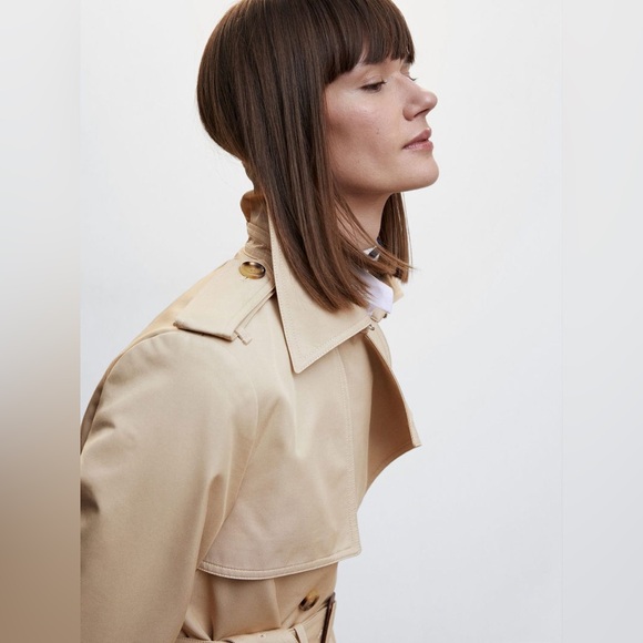 Mango Longline Trench Coat Belted Cotton Blend Size XL - Picture 4 of 14